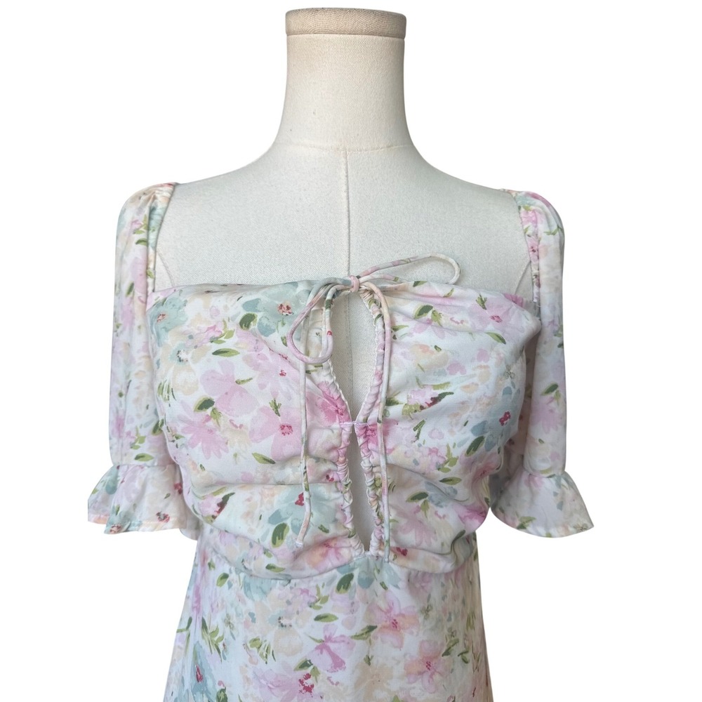 Abercrombie & Fitch Floral Milkmaid Puff Sleeve Mini Dress Size M Smocked Ruffle - Picture 3 of 11